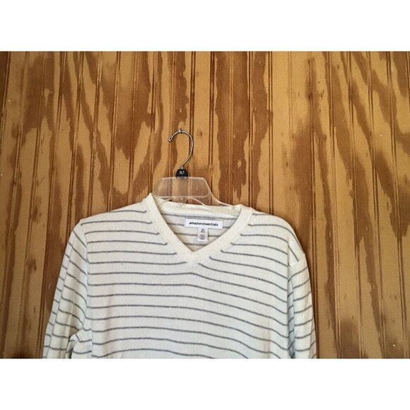 Amazon Essentials Mens Long Sleeve 100% Cotton V-Neck Sweater Size S White/Gray - Picture 3 of 6